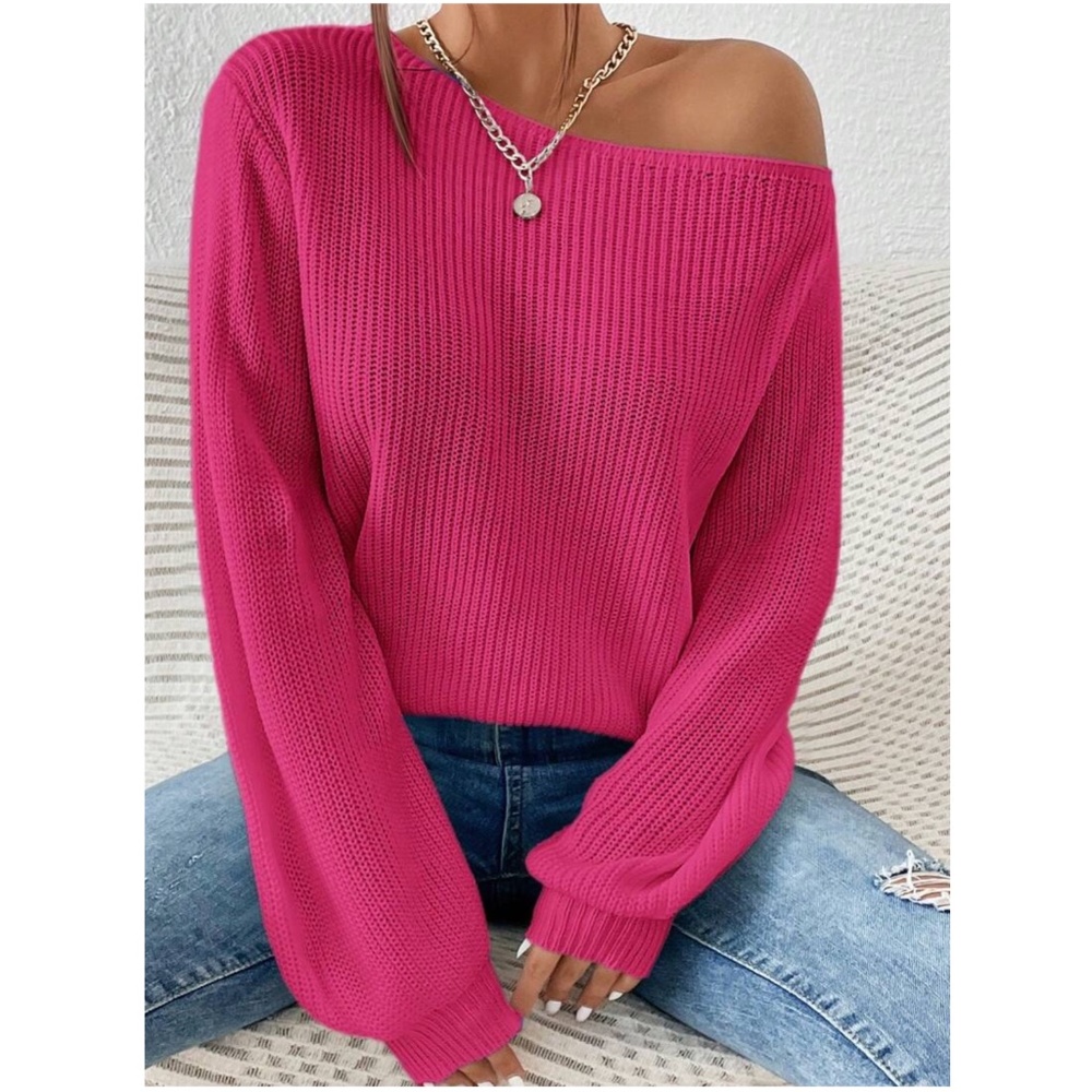 Cozy Hot Pink One Shoulder Sweater Top